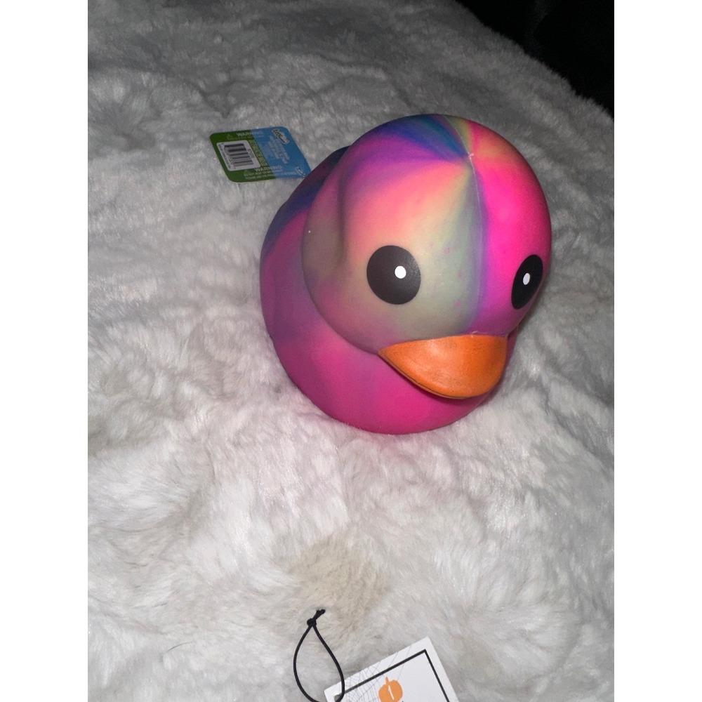 Squeezy Rainbow Rubber Duck Sensory Fidget Toy Pink Blue Tie Dye Stress Relief 1
